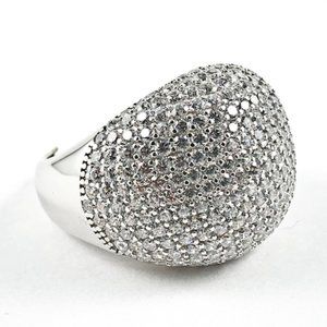 Elegant Micro Pave CZ Large Dome Silver Ring